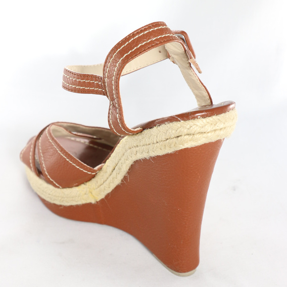 Like New BLUE ASPHALT Brown Ankle Strap Wedges - Picture 4 of 7